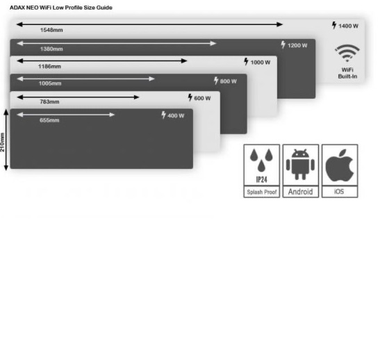 Adax Neo Wifi "L" elektromos fűtőpanel 1200W keskeny modell - Image 5