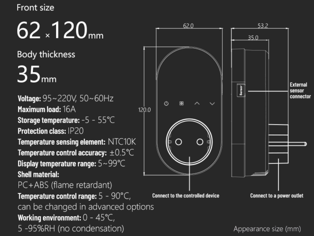 Programozható BHT-12E-WiFi Konnektor termosztát – dugalj termosztát 16A - Image 7