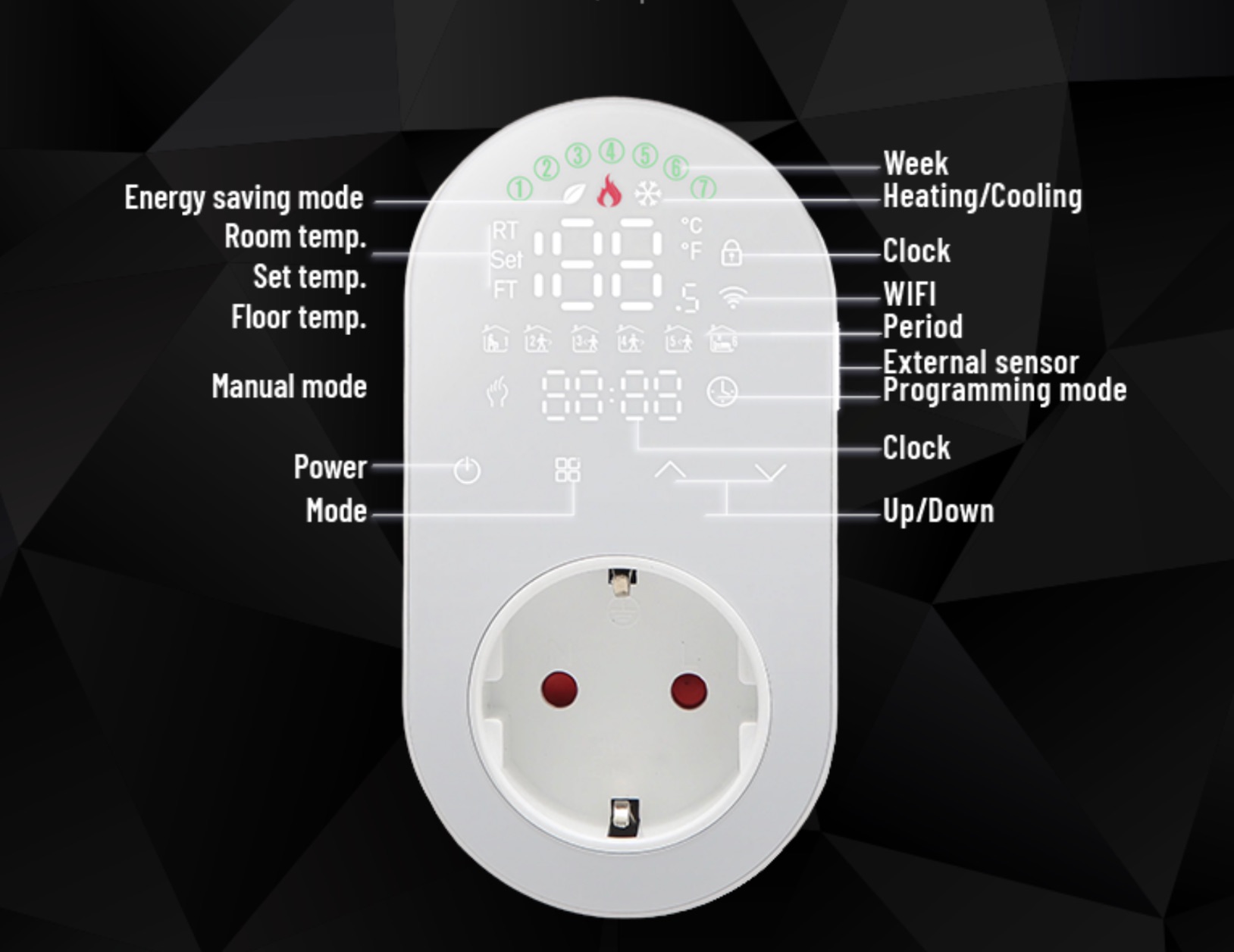 Programozható BHT-12E-WiFi Konnektor termosztát – dugalj termosztát 16A - Image 5