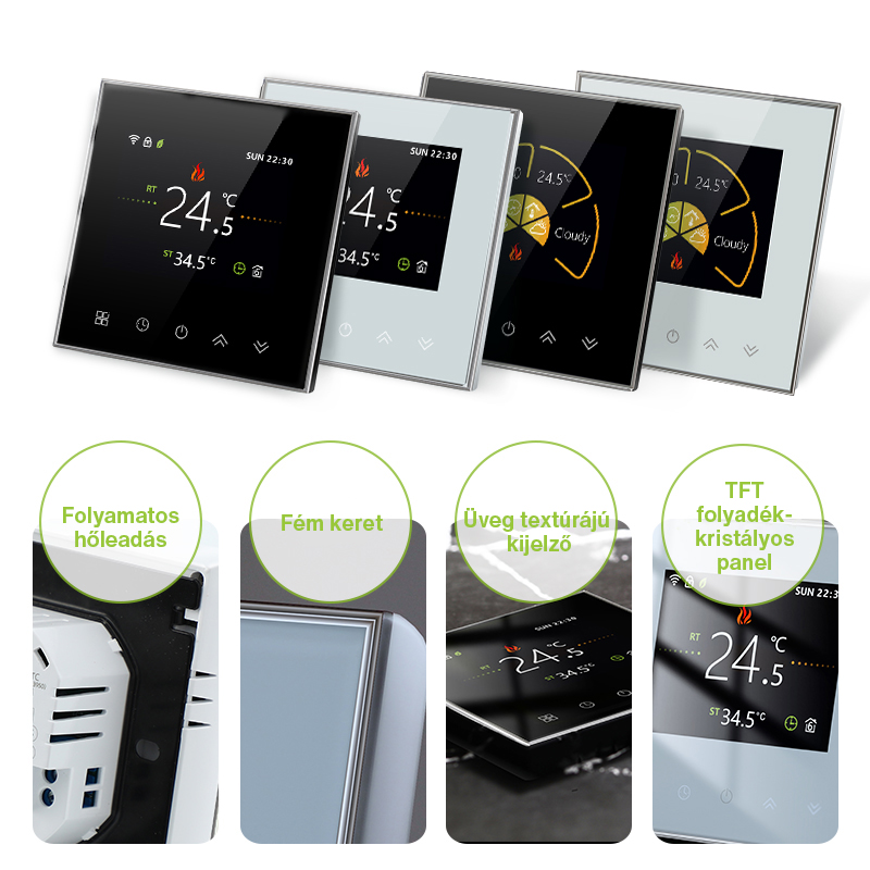 Luxus WIFI termosztát (standard méret) fekete színben B2000 - Image 3